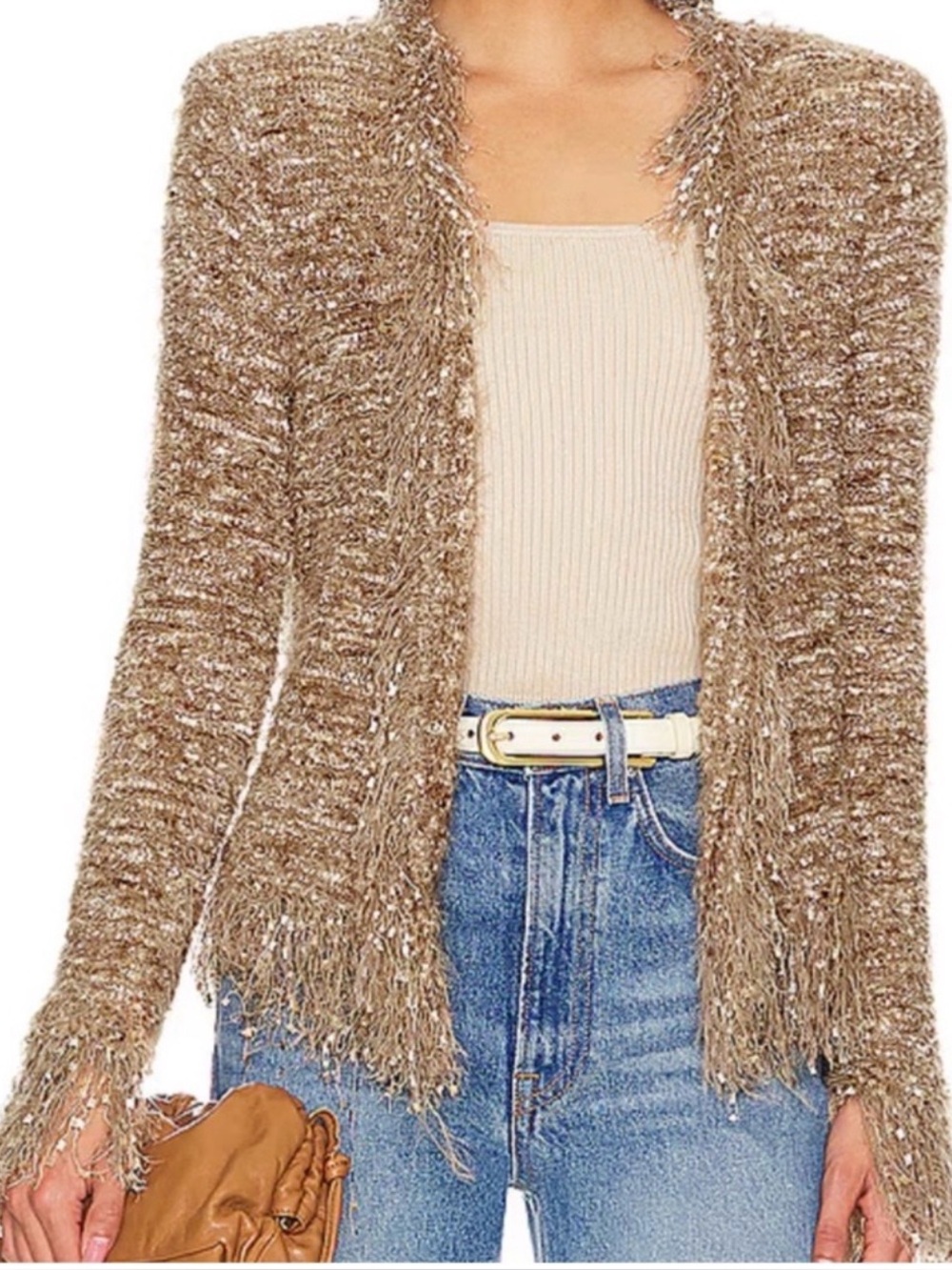 L'Agence Azure Tan Fuzzy Boucle Cardigan NWOT